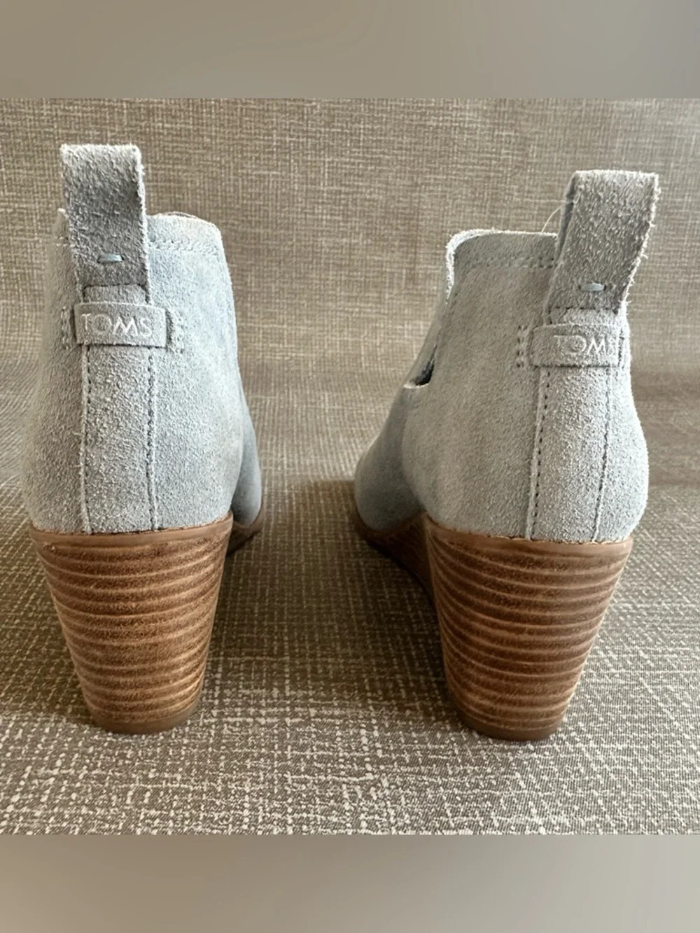 TOMS Suede Wedge Ankle Booties Dusty Blue Gray Slip On Comfort Womens 8.5